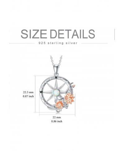 Sterling Silver Compass Rose/Lotus/Turtle Crystal Necklace Inspirational Nautical Travel Compass Graduation Pendant Jewelry G...