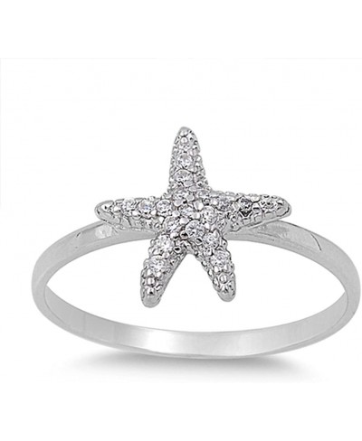 Starfish Cluster White CZ Beautiful Ring New 925 Sterling Silver Band Sizes 2-11 $19.31 Bands