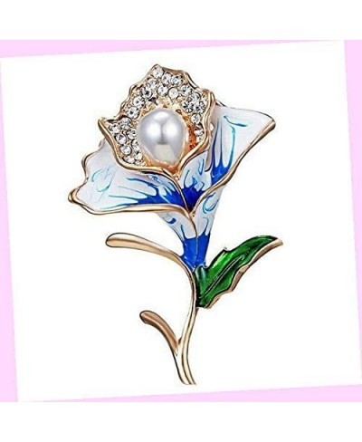 Terrific Blossom Flower Blue Pearl Rhinestone Enamel Vintage Style Brooch Rhinestone Brooch Pin for Women $32.87 Brooches & Pins