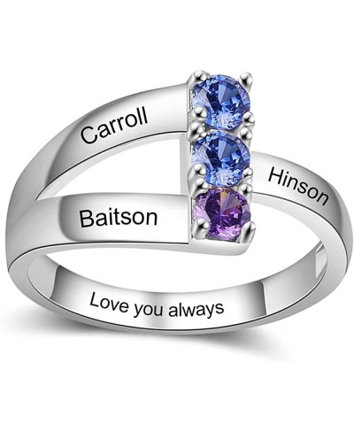 Personalized Mothers Promise Rings for Her with 3 Simulated Birthstones Engraved 3 Names Ring for Grandmother Mother Meaningf...