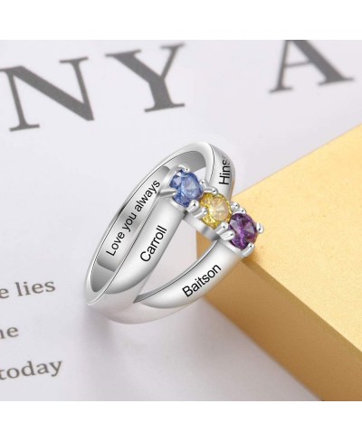 Personalized Mothers Promise Rings for Her with 3 Simulated Birthstones Engraved 3 Names Ring for Grandmother Mother Meaningf...