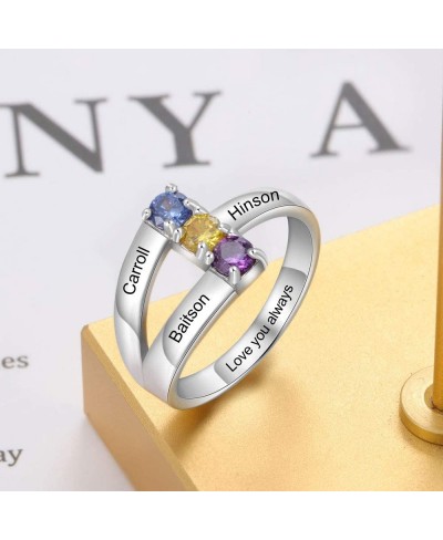 Personalized Mothers Promise Rings for Her with 3 Simulated Birthstones Engraved 3 Names Ring for Grandmother Mother Meaningf...