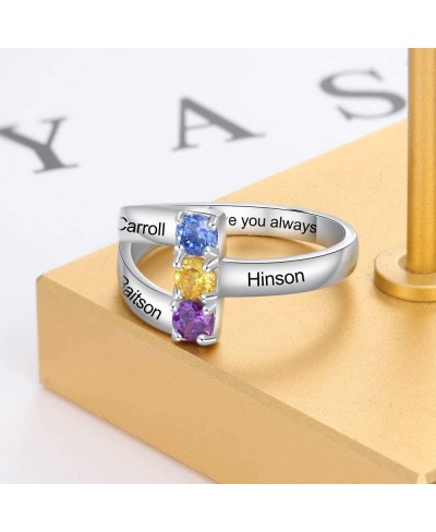 Personalized Mothers Promise Rings for Her with 3 Simulated Birthstones Engraved 3 Names Ring for Grandmother Mother Meaningf...