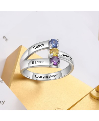 Personalized Mothers Promise Rings for Her with 3 Simulated Birthstones Engraved 3 Names Ring for Grandmother Mother Meaningf...