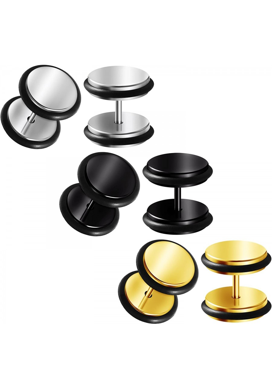 3 Pairs 16g Gauge 1.2mm Surgical Steel Black Anodized Fake Plugs Piercing Jewelry Cheater Earring Illusion Lobe Rubber O-Ring...