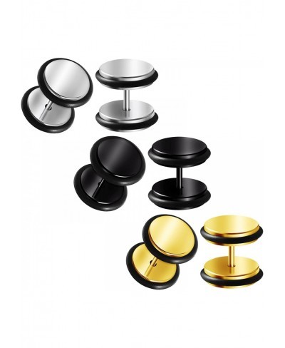 3 Pairs 16g Gauge 1.2mm Surgical Steel Black Anodized Fake Plugs Piercing Jewelry Cheater Earring Illusion Lobe Rubber O-Ring...