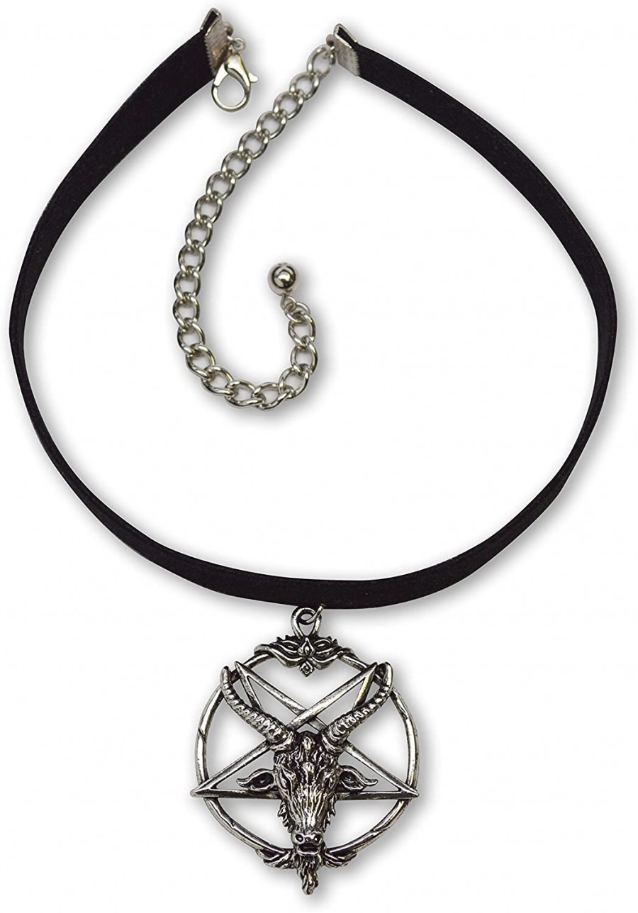 Black Velvet Choker with Baphomet Pentacle Goat Head Pendant Adjustable Size $13.25 Chokers