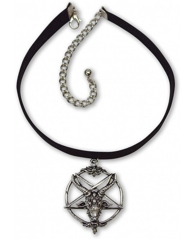 Black Velvet Choker with Baphomet Pentacle Goat Head Pendant Adjustable Size $13.25 Chokers