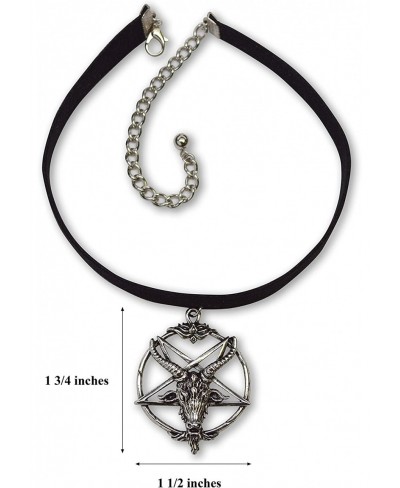 Black Velvet Choker with Baphomet Pentacle Goat Head Pendant Adjustable Size $13.25 Chokers