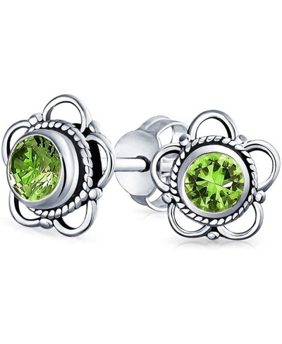 Bali Indonesian Tiny Open Genuine Gemstone Birthstone Flower Stud Earrings For Women Teens Oxidized .925 Sterling Silver $14....