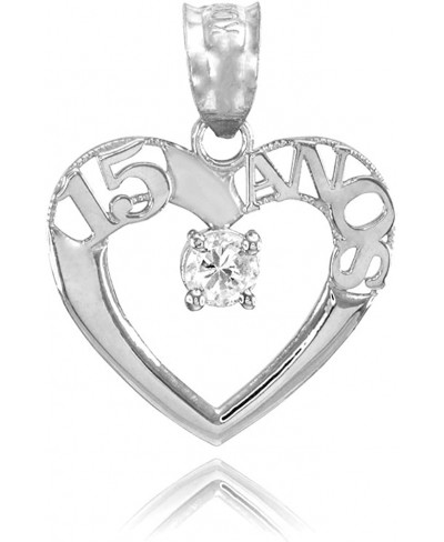 925 Sterling Silver Quinceanera 15 Anos Solitaire CZ Necklace Pendant $29.54 Pendants & Coins