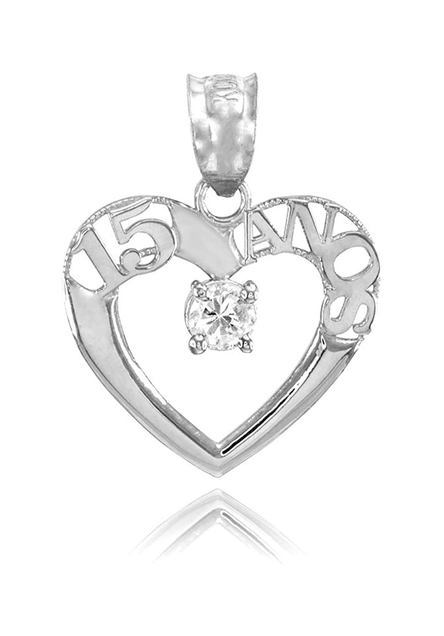 925 Sterling Silver Quinceanera 15 Anos Solitaire CZ Necklace Pendant $29.54 Pendants & Coins