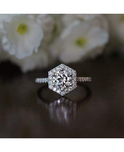 Platinum Plated Moissanite Princess Artificial Diamond Ring Emerald Cut Sterling Silver and Cubic Zirconia Wedding Ring Engag...