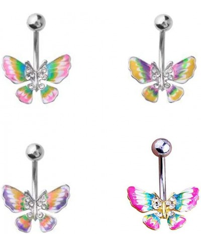 4 - Assorted Set 14 Gauge 3/8 Inch 316L Surgical Steel Barbell Belly Button Navel Rings Dangles Butterfly CZ B631 Color Yello...