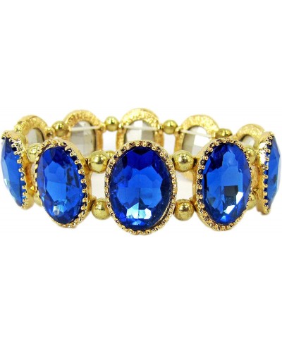 Blue Oval Sapphire Color Crystal Elegant Stretch Bracelet with Polished Gold Beads and Facet Cut Crystals $16.23 Stretch