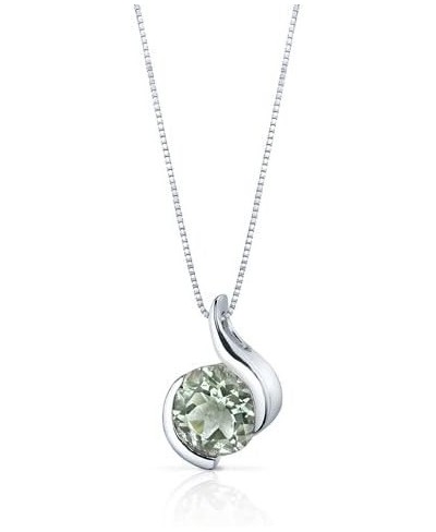 Green Amethyst Open Bezel Wave Pendant Necklace for Women 925 Sterling Silver Natural Gemstone 1.75 Carats Round Shape 8mm wi...