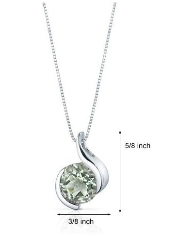 Green Amethyst Open Bezel Wave Pendant Necklace for Women 925 Sterling Silver Natural Gemstone 1.75 Carats Round Shape 8mm wi...