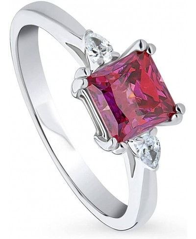 Sterling Silver 3-Stone Red Princess Cut Cubic Zirconia CZ Fashion Anniversary Ring for Women Rhodium Plated Size 4-10 $33.51...