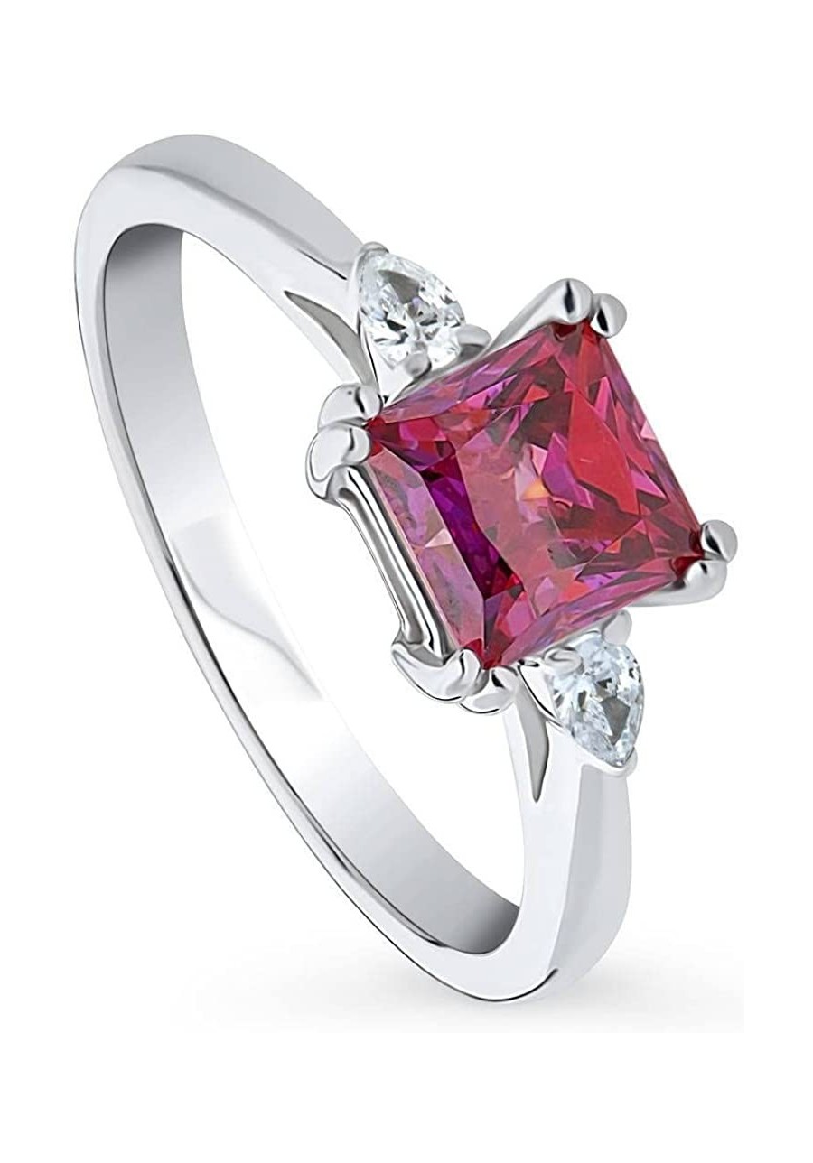 Sterling Silver 3-Stone Red Princess Cut Cubic Zirconia CZ Fashion Anniversary Ring for Women Rhodium Plated Size 4-10 $33.51...