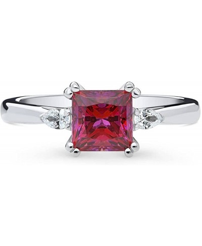 Sterling Silver 3-Stone Red Princess Cut Cubic Zirconia CZ Fashion Anniversary Ring for Women Rhodium Plated Size 4-10 $33.51...