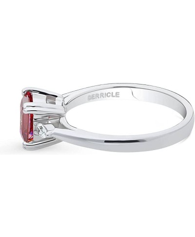 Sterling Silver 3-Stone Red Princess Cut Cubic Zirconia CZ Fashion Anniversary Ring for Women Rhodium Plated Size 4-10 $33.51...