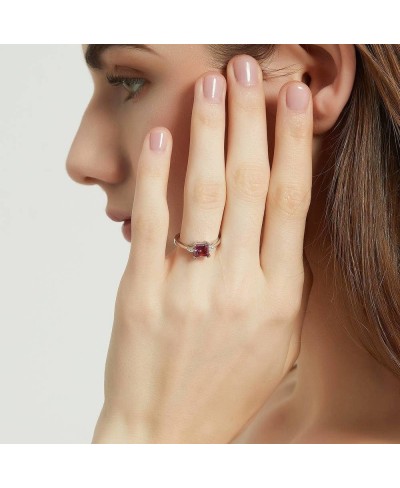 Sterling Silver 3-Stone Red Princess Cut Cubic Zirconia CZ Fashion Anniversary Ring for Women Rhodium Plated Size 4-10 $33.51...