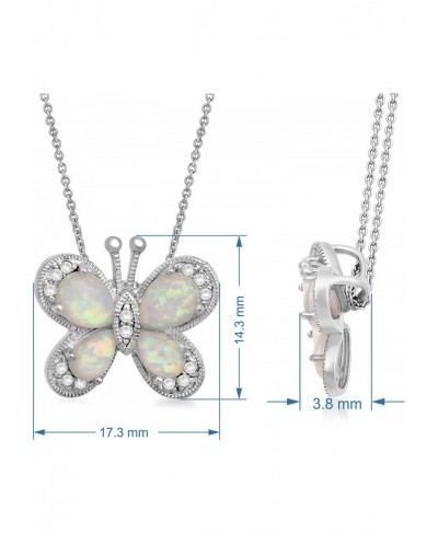 Pendant Necklace in Sterling Silver with Pear Shape Created Opal and Round Created White Sapphire Butterfly 18" Rolo Chain $3...