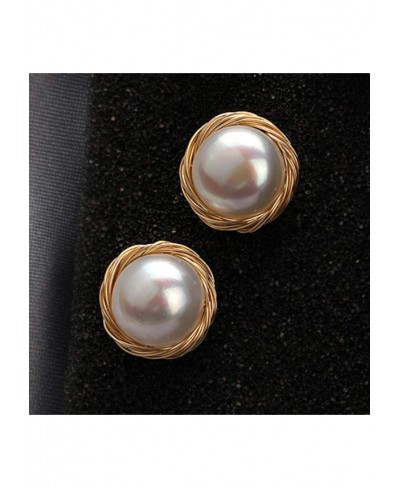 14K Gold Plated Freshwater Pearl Stud Earrings Women's Handmade (Gold) $8.76 Stud