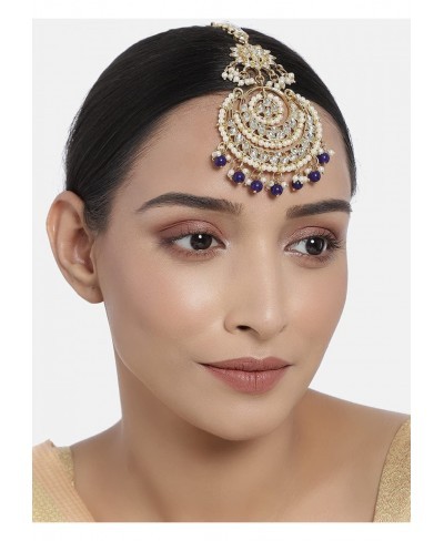 18k Gold Plated Kundan with Pearls Bollywood Indian Style Bridal Wedding Maang Tikka Jewelry for Women $19.69 Jewelry Sets