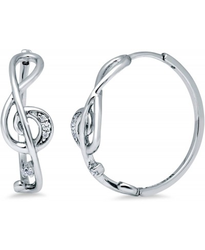 Rhodium Plated Sterling Silver Cubic Zirconia Treble Clef Music Note Medium Fashion Hoop Earrings 0.9 $41.58 Hoop