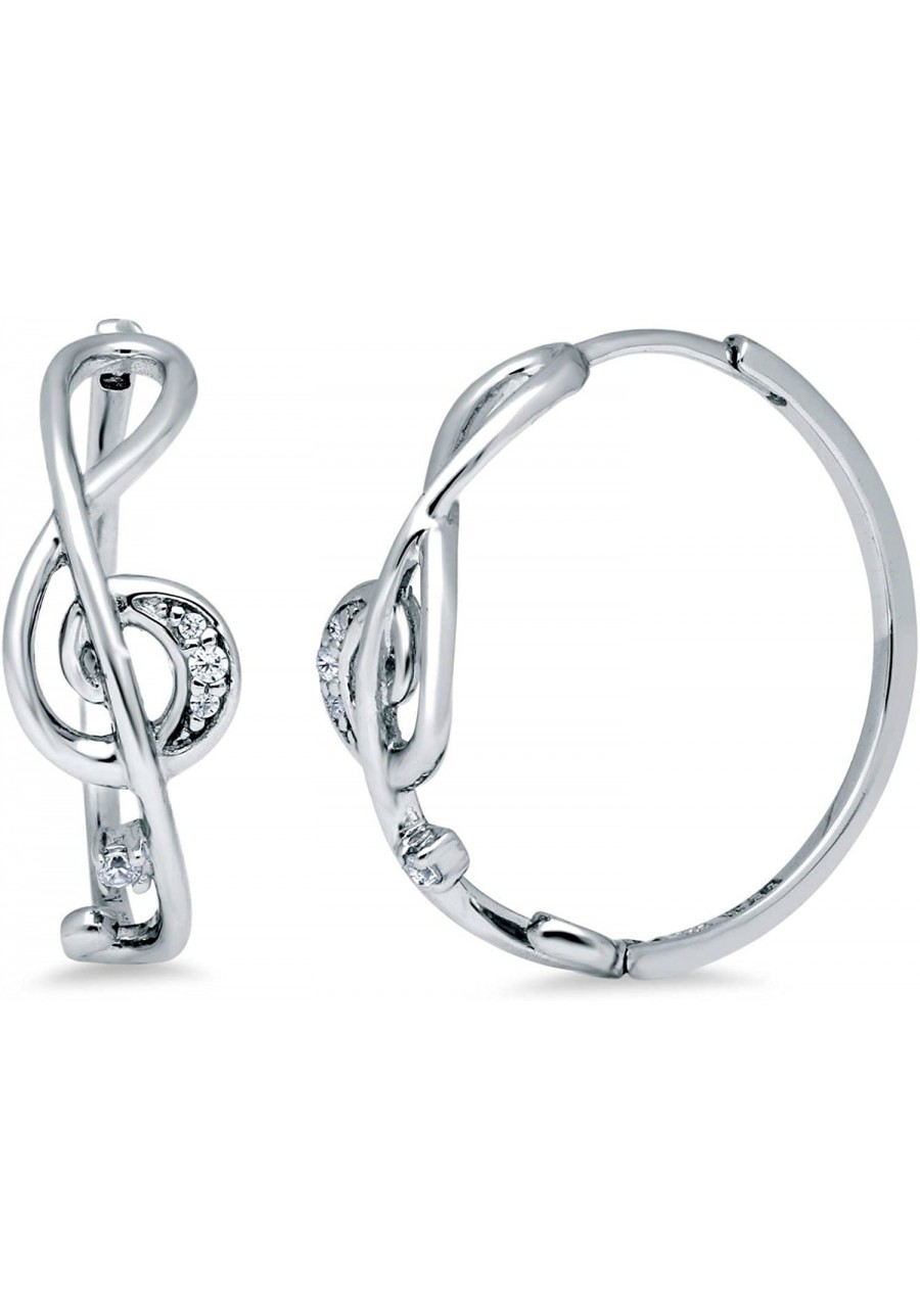 Rhodium Plated Sterling Silver Cubic Zirconia Treble Clef Music Note Medium Fashion Hoop Earrings 0.9 $41.58 Hoop