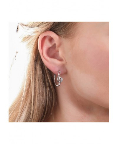 Rhodium Plated Sterling Silver Cubic Zirconia Treble Clef Music Note Medium Fashion Hoop Earrings 0.9 $41.58 Hoop