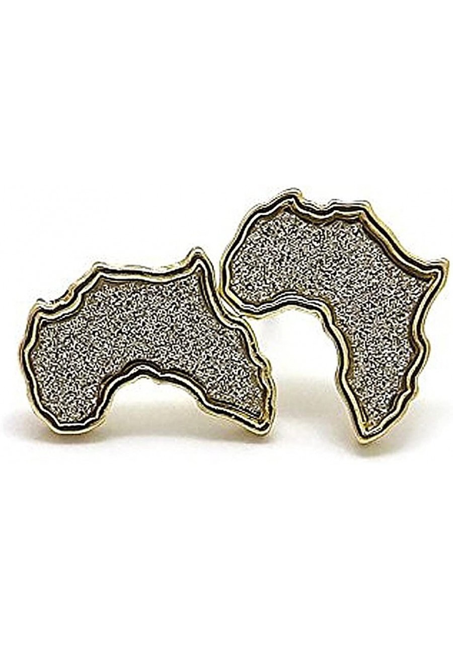 Edged Textured Africa Continent Stud Earrings in Gold/Silver-Tone $12.34 Stud