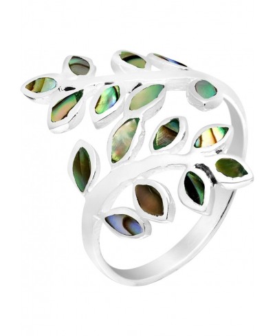 Peaceful Olive Branch Sterling Silver & Abalone Shell Inlay Wrap Ring $11.08 Bands