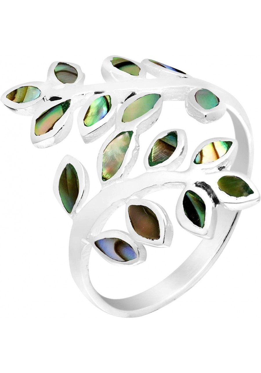 Peaceful Olive Branch Sterling Silver & Abalone Shell Inlay Wrap Ring $11.08 Bands