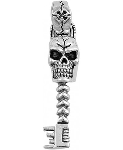 Biker Skull Skeleton Key Pendant .925 Sterling Silver Creepy Scary Charm $20.04 Pendants & Coins