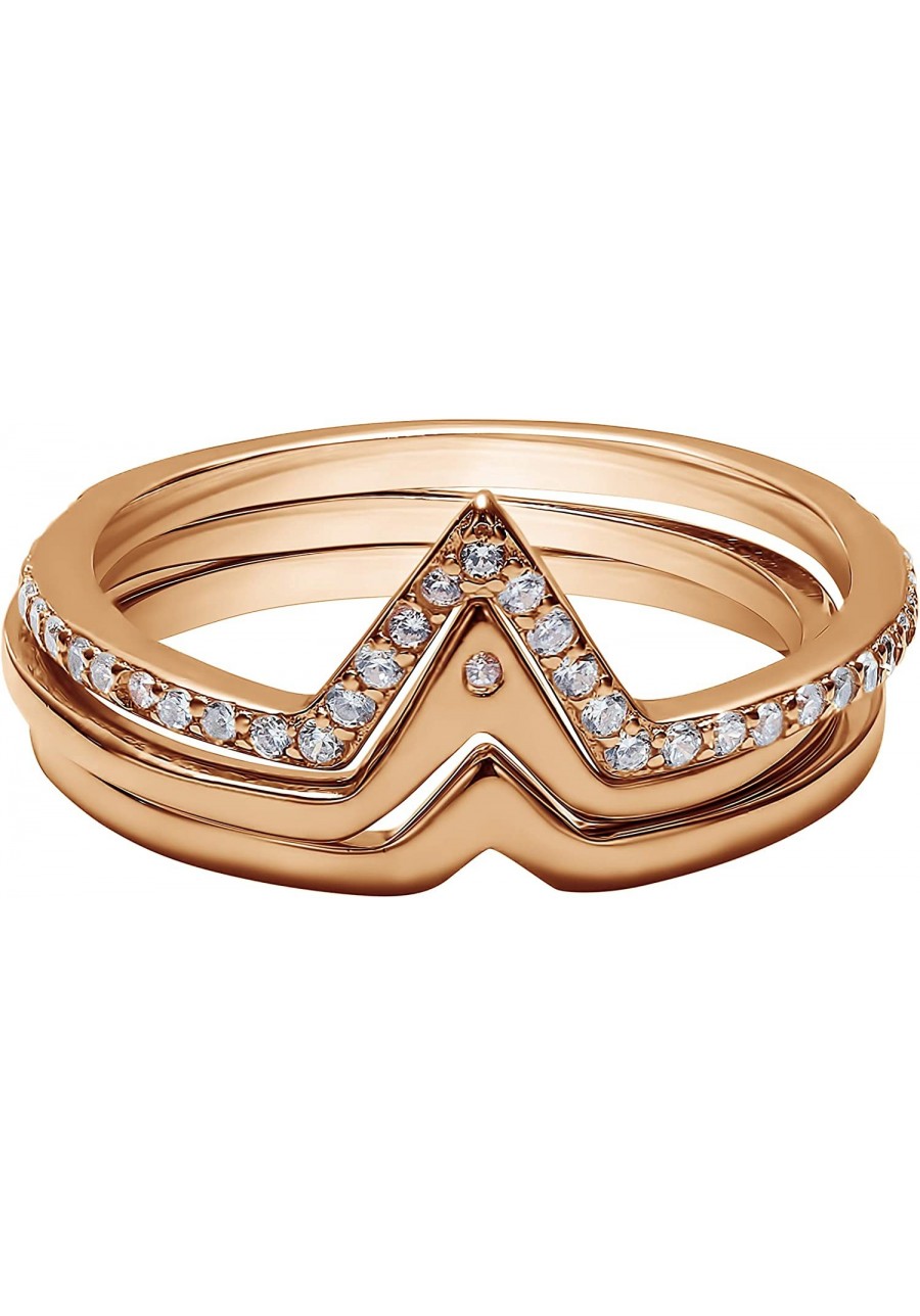 Rose Gold Plated Sterling Silver V Shaped Trio Ring Stack with Cubic Zirconia Chevron Stacking Rings $16.60 Stacking