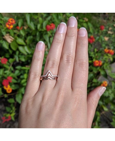 Rose Gold Plated Sterling Silver V Shaped Trio Ring Stack with Cubic Zirconia Chevron Stacking Rings $16.60 Stacking