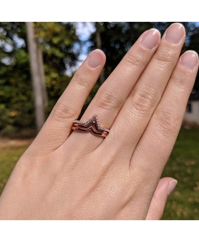 Rose Gold Plated Sterling Silver V Shaped Trio Ring Stack with Cubic Zirconia Chevron Stacking Rings $16.60 Stacking