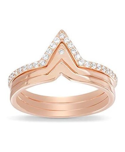 Rose Gold Plated Sterling Silver V Shaped Trio Ring Stack with Cubic Zirconia Chevron Stacking Rings $16.60 Stacking