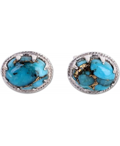 Oval Blue Reconstituted Turquoise .925 Sterling Silver Stud Button Earrings Morning in Blue' $53.61 Stud