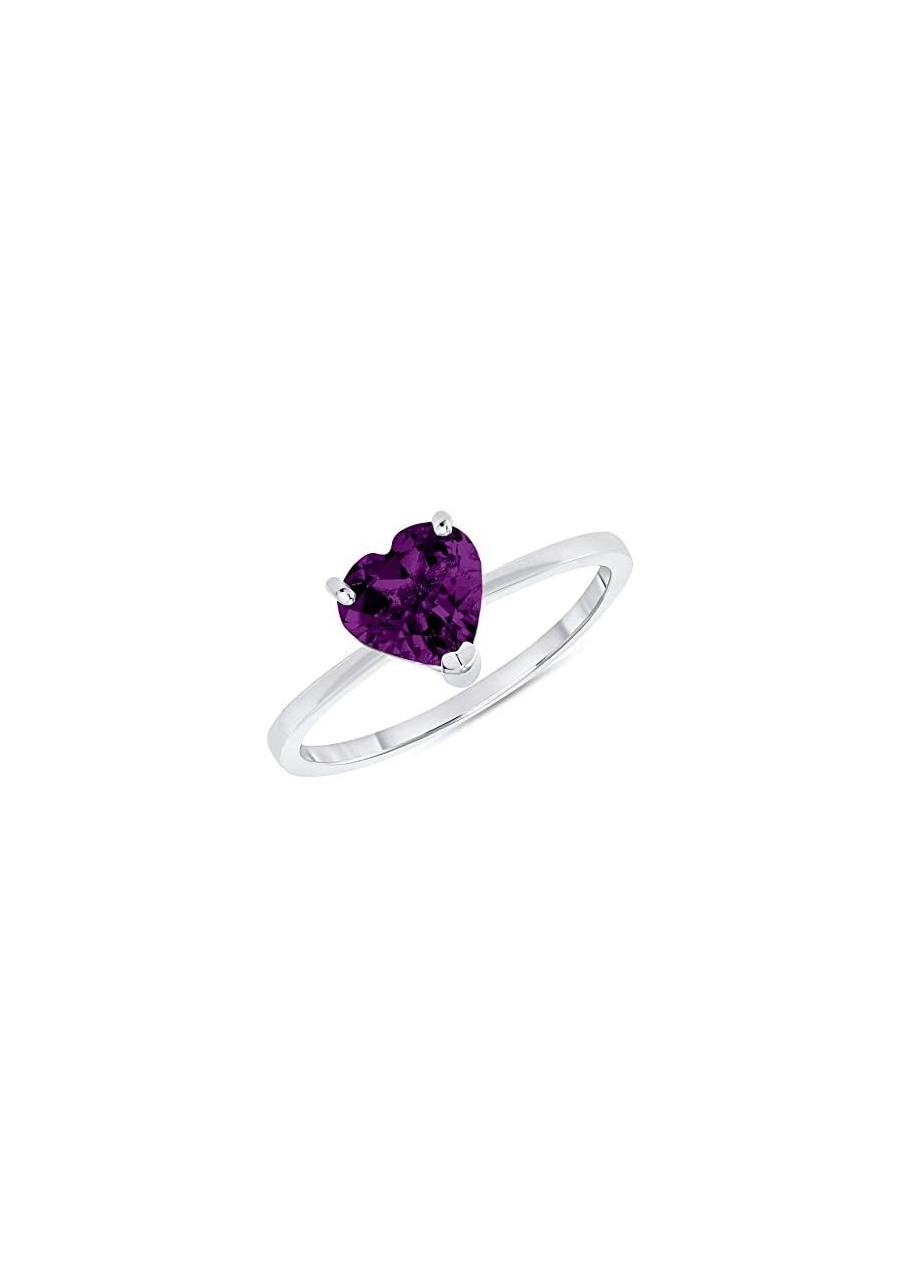 Solid Sterling Silver Solitaire Heart-Shaped Genuine Amethyst Ring $32.87 Statement