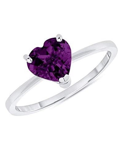 Solid Sterling Silver Solitaire Heart-Shaped Genuine Amethyst Ring $32.87 Statement