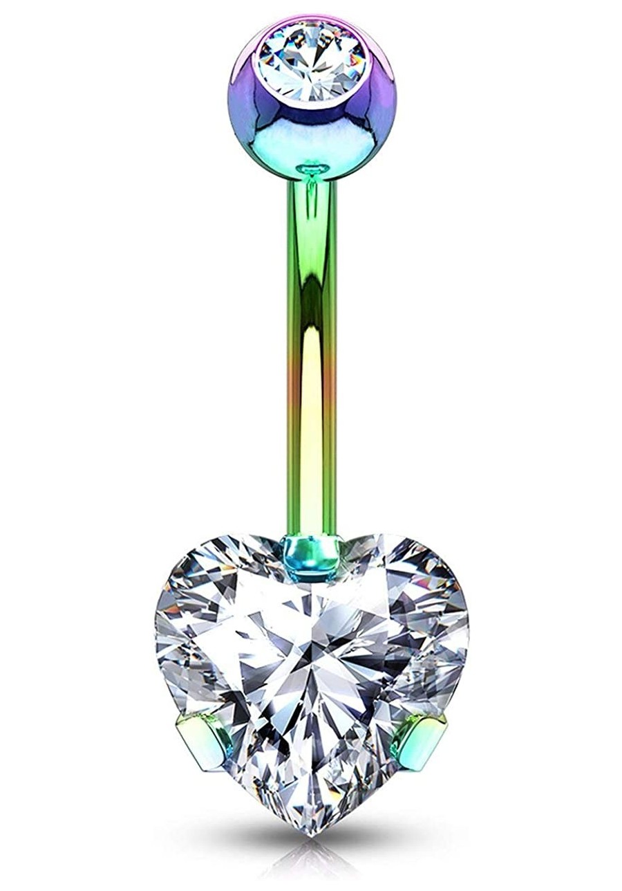 14g Tri-Prong Heart Shaped CZ Solitaire Belly Button Ring $10.25 Piercing Jewelry