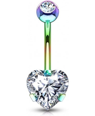 14g Tri-Prong Heart Shaped CZ Solitaire Belly Button Ring $10.25 Piercing Jewelry