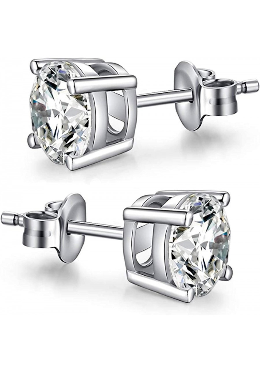 925 Sterling Silver 6MM 4-Prong Round Zirconia Earrings Ear Stud White Gold Plated Fashion Jewelry WK90035-6 $13.69 Stud