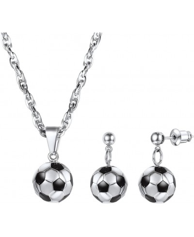 Stainless Steel 3D Soccer Football/Basketball Charm Necklace/Earrings Unisex Jewelry Boys Mens Girls Womens Fan Gift $15.87 J...