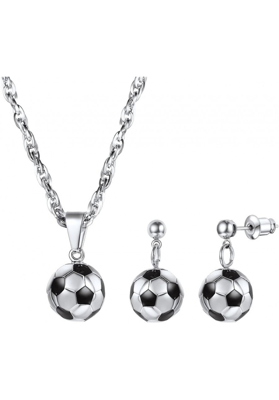 Stainless Steel 3D Soccer Football/Basketball Charm Necklace/Earrings Unisex Jewelry Boys Mens Girls Womens Fan Gift $15.87 J...