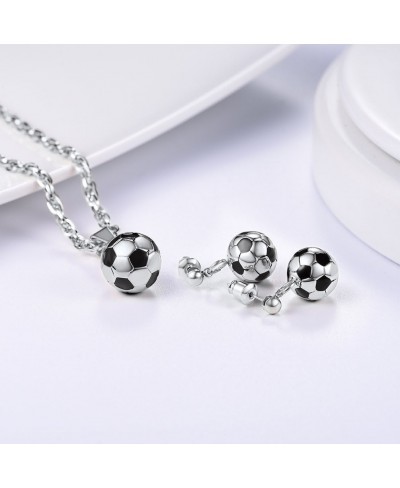 Stainless Steel 3D Soccer Football/Basketball Charm Necklace/Earrings Unisex Jewelry Boys Mens Girls Womens Fan Gift $15.87 J...