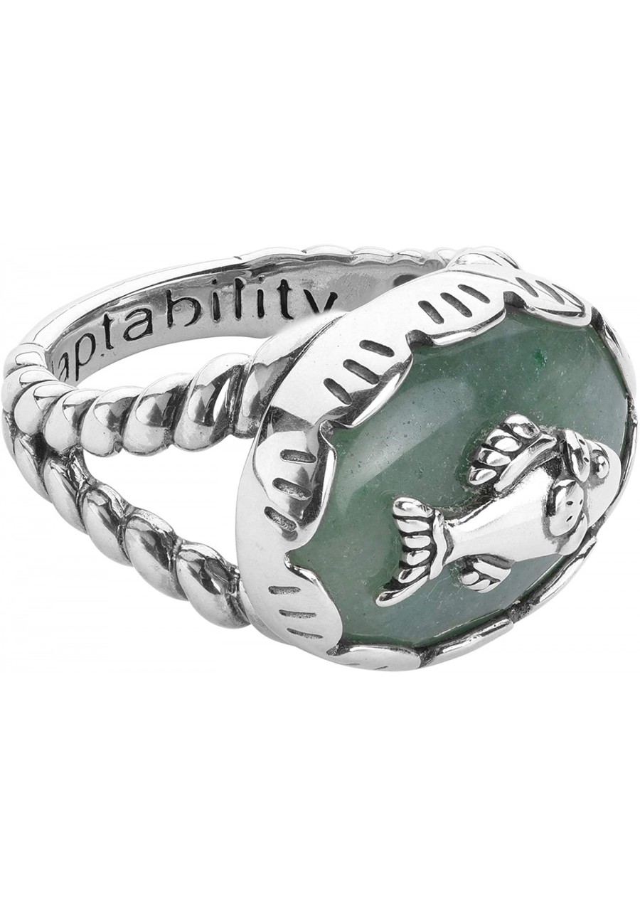 Sterling Silver Women's Ring Oval-shaped Green Aventurine Gemstone Fish Design Size 10 $34.17 Statement